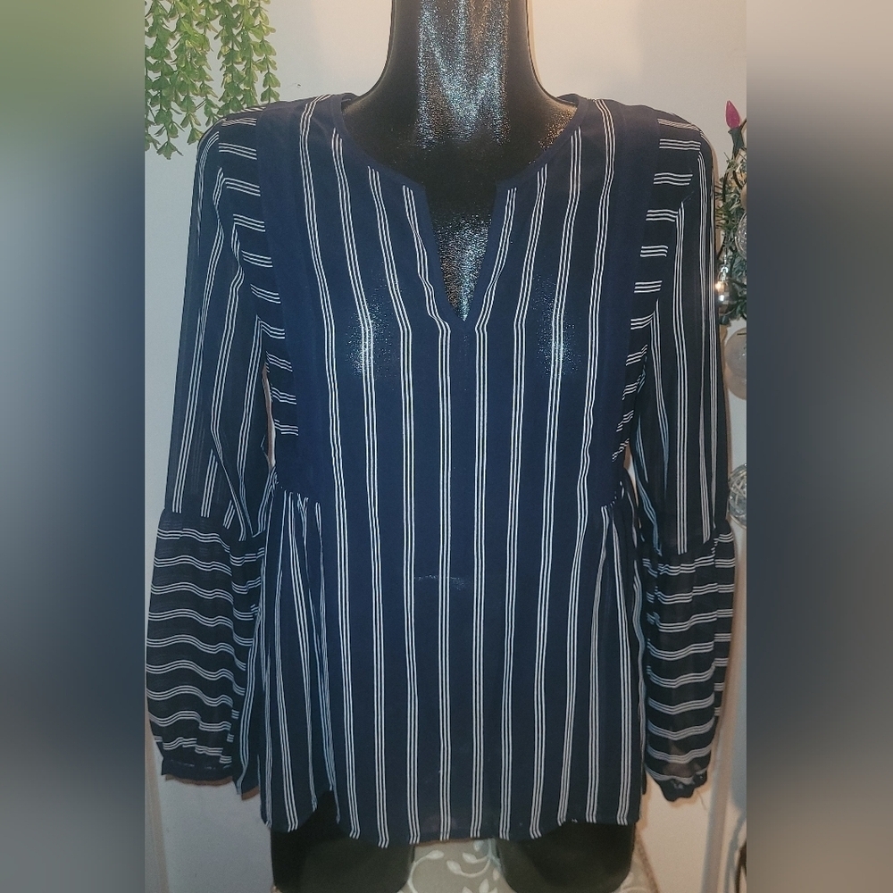 Black Tape Navy and White Striped Blouse